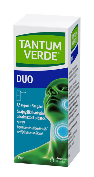 Tantum Verde Duo 1,5 mg/ml + 5 mg/ml szájnyálkahártyán alkalmazott oldatos spray 1x15ml kép