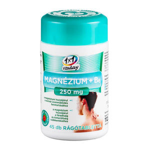 VitaPlus 1x1 Vitaday Magnézium 250mg+B6 vitamin rágótabletta eper ízű 45 db kép