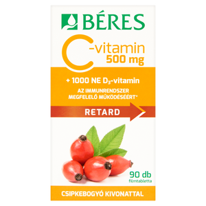 Béres C-vitamin 500 mg Retard filmtabletta csipkebogyó kivonattal + 1000 NE D3-vitamin 90 db kép