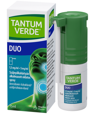 Tantum Verde Duo 1,5 mg/ml + 5 mg/ml szájnyálkahártyán alkalmazott oldatos spray 1x15ml kép