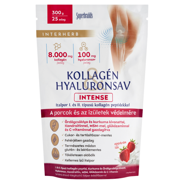 Interherb Kollagén & Hyaluronsav Intense italpor eperkrém ízű 300g - Kép 2