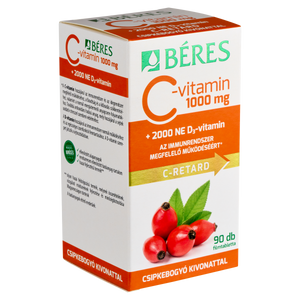 Béres C-vitamin 1000 mg RETARD filmtabletta csipkebogyó kivonattal + 2000 NE D3-vitamin 90 db kép