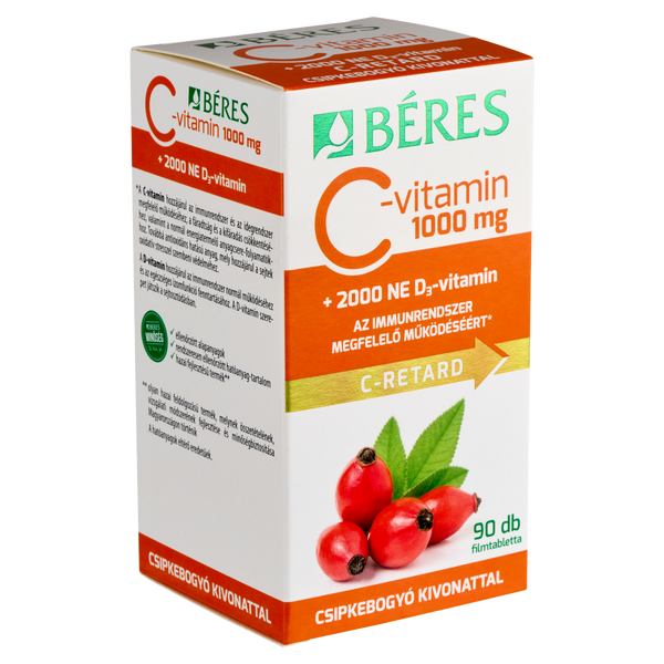 Béres C-vitamin 1000 mg RETARD filmtabletta csipkebogyó kivonattal + 2000 NE D3-vitamin 90 db - Kép 1