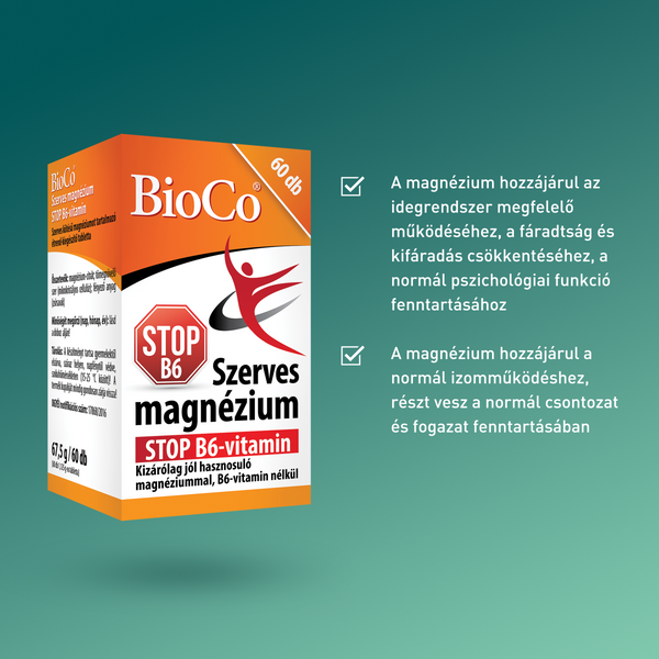 BioCo Szerves Magnézium Stop B6-vitamin tabletta 60 db - Kép 3