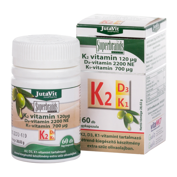 Jutavit K2 vitamin 120 mcg + D3 + K1 tabletta 60 db - Kép