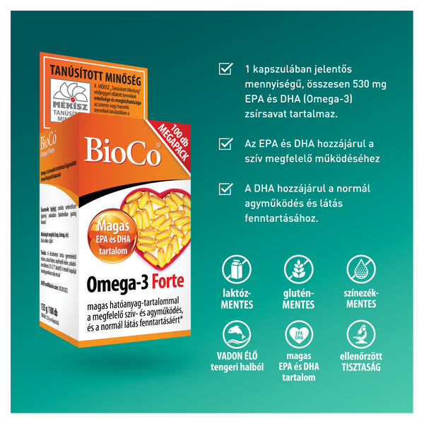 BioCo Omega-3 Forte lágyzselatin étrend-kiegészítő kapszula 100 db - Kép 3