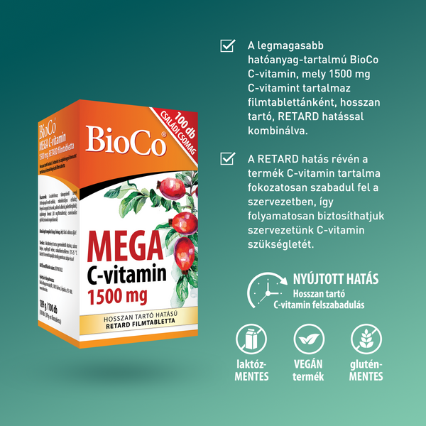 BioCo Mega C-vitamin 1500 mg Retard filmtabletta 100 db - Kép 6