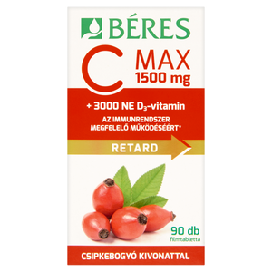 Béres C MAX 1500mg RETARD filmtabletta csipkebogyó kivonattal + 3000NE D3-Vitamin 90db kép