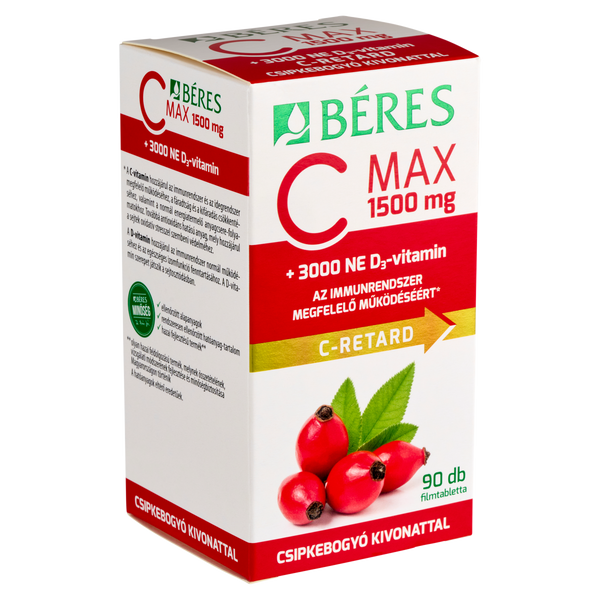 Béres C MAX 1500mg RETARD filmtabletta csipkebogyó kivonattal + 3000NE D3-Vitamin 90db - Kép 2