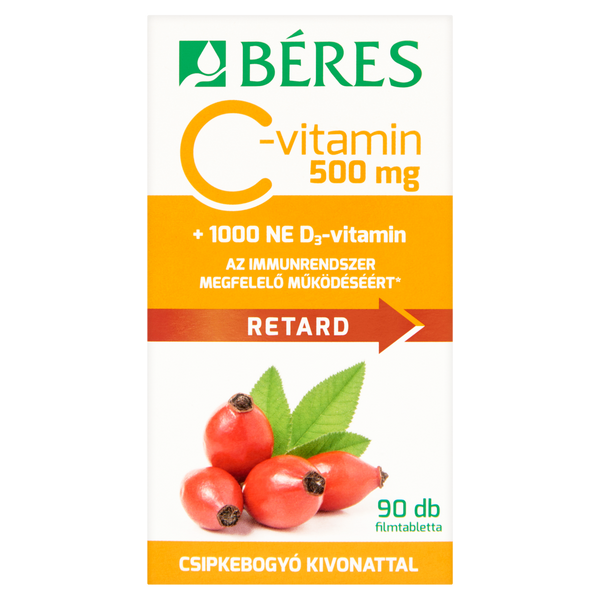 Béres C-vitamin 500 mg Retard filmtabletta csipkebogyó kivonattal + 1000 NE D3-vitamin 90 db - Kép 2
