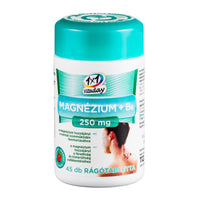 VitaPlus 1x1 Vitaday Magnézium 250mg+B6 vitamin rágótabletta eper ízű 45 db - Kép