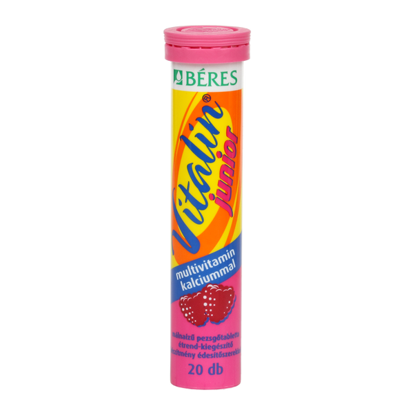 Béres Vitalin Junior multivitamin kalciummal málnaízű pezsgőtabletta 20 db - Kép