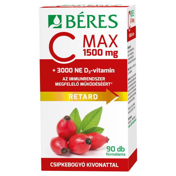 Béres C MAX 1500mg RETARD filmtabletta csipkebogyó kivonattal + 3000NE D3-Vitamin 90db - Kép 2