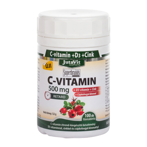 JutaVit C-vitamin 500 mg Csipkebogyó + D3 + Cink retard filmtabletta 100 db - Kép
