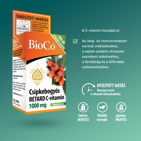 BioCo Csipkebogyós Retard C-vitamin 1000 mg filmtabletta 100 db - Kép 6