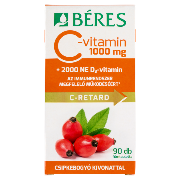 Béres C-vitamin 1000 mg RETARD filmtabletta csipkebogyó kivonattal + 2000 NE D3-vitamin 90 db - Kép 2