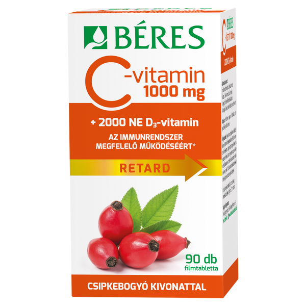 Béres C-vitamin 1000 mg RETARD filmtabletta csipkebogyó kivonattal + 2000 NE D3-vitamin 90 db - Kép 3