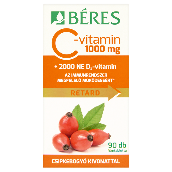 Béres C-vitamin 1000 mg RETARD filmtabletta csipkebogyó kivonattal + 2000 NE D3-vitamin 90 db - Kép 4