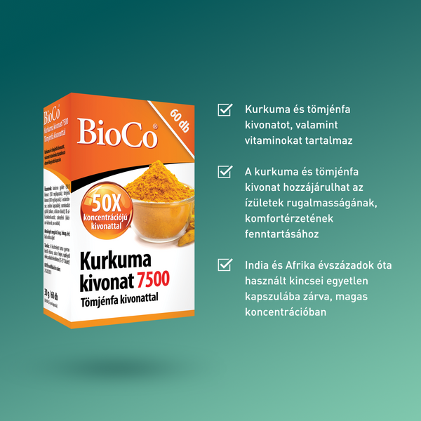 BioCo Kurkuma kivonat 7500 Tömjénfa kivonattal étrend-kiegészítő kapszula 60 db - Kép 6