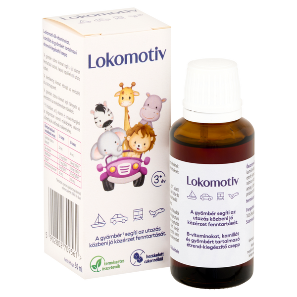Lokomotiv B-vitaminokat, kamillát és gyömbért tartalmazó étrend-kiegészítő csepp 30ml - Kép 2
