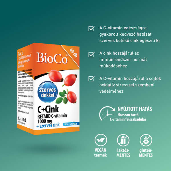 BioCo C+Cink Retard C-vitamin 1000 mg + szerves cink filmtabletta 60 db - Kép 4