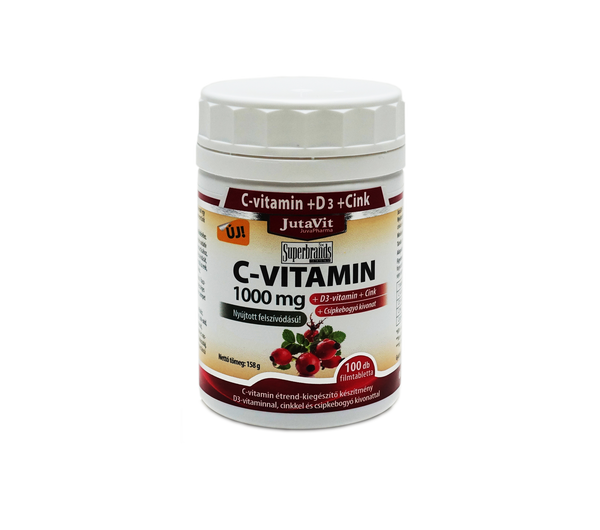 JutaVit C-vitamin 1000 mg Forte + D3 + Cink + Csipkebogyó filmtabletta 100 db - Kép