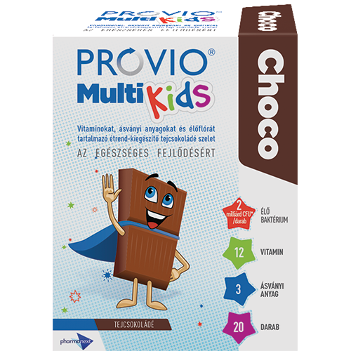 Provio Multi Kids Choco étrendkiegészítő tejcsokoládé szelet 20 db - Kép