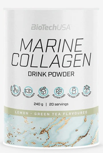 BioTechUsa Marine Collagen italpor zöld tea citrom 240g - Kép
