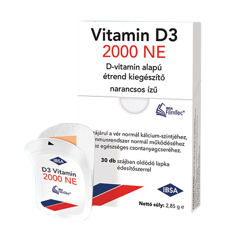 IBSA Vitamin D3 2000NE szájban oldódó lapka narancs ízű 30 db - Kép