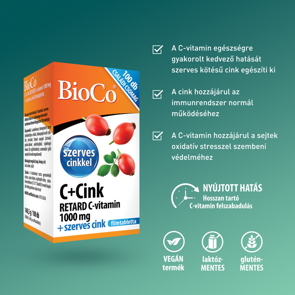BioCo C+Cink Retard C-vitamin 1000 mg + szerves cink filmtabletta 100 db - Kép 3