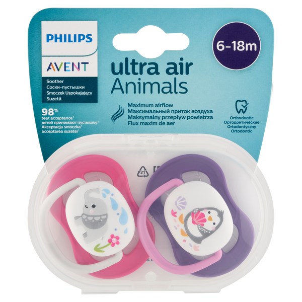 Avent Ultra Air lány cumi 6-18 hónapos korig - állatos 2 db - Kép 2