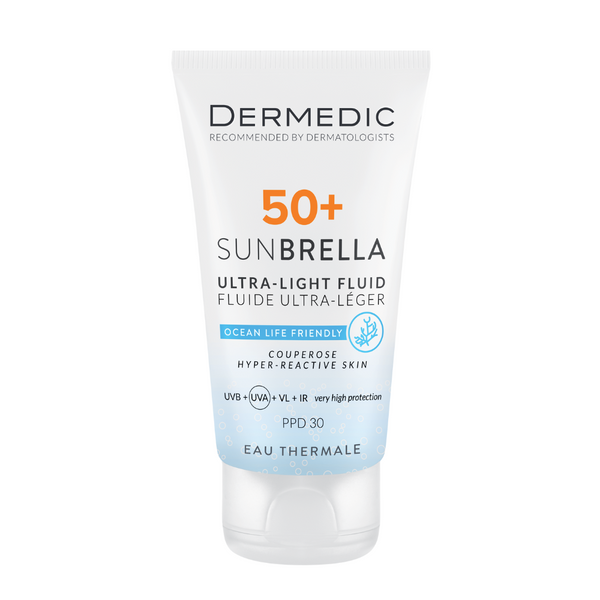 DERMEDIC SUNBRELLA Fényvédő FLUID SPF 50+ rozáceás bőrre ULTRA-LIGHT 40ml - Kép