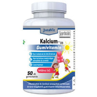 JutaVit Kalcium + D3 gumivitamin málna ízű cukmentes 50 db - Kép