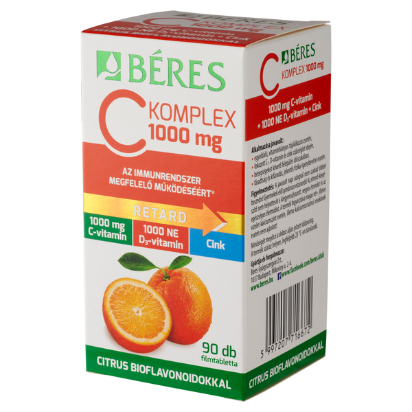 Béres C Komplex 1000 mg C D3 Zn bioflavonoid filmtabletta 90 db - Kép 3
