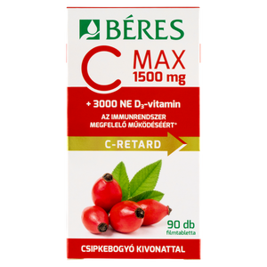 Béres C MAX 1500mg RETARD filmtabletta csipkebogyó kivonattal + 3000NE D3-Vitamin 90db kép